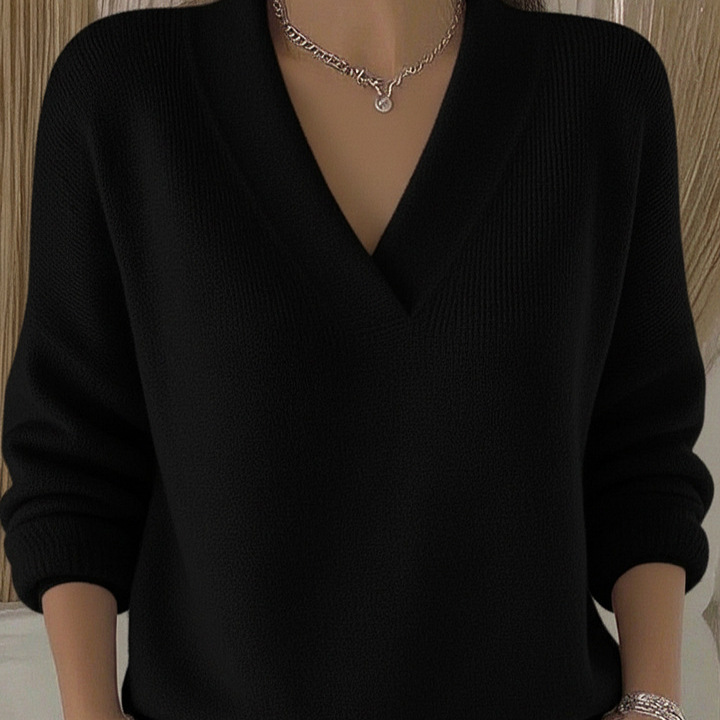 2025 European Style Soft and Fluffy Sweater for Women, V-Neck Short Solid Color Long Sleeve Loose Knitted Base Shirt for Autumn