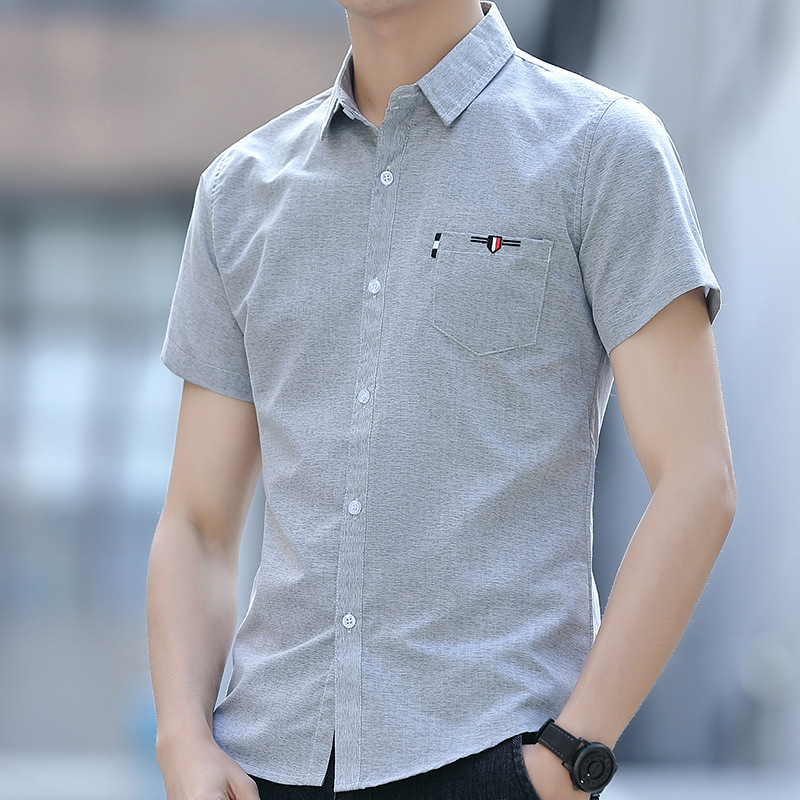 Men's Short-sleeved Shirt Korean Trendy Business Style Handsome Striped Shirt Summer Casual Pendant Shirt Top