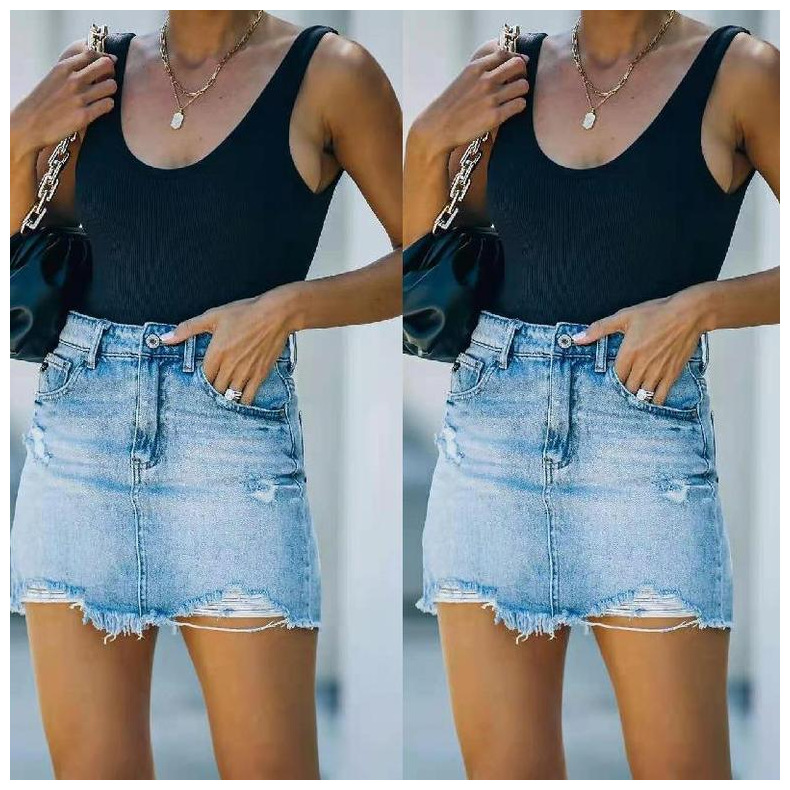 high waist slim raw edge denim skirt NSJRM124001