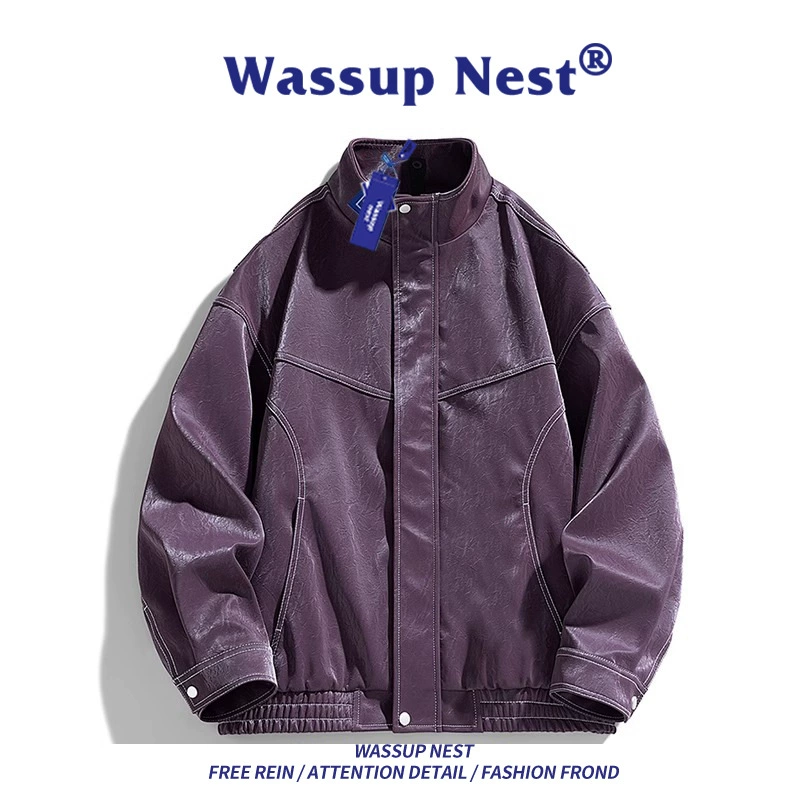 Куртка (Wassup Nest) экокожа ретро демисезон, американский стиль, коричневая — размеры S–2XL
