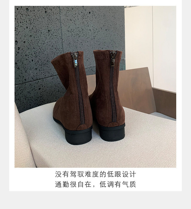Bốt Chelsea nữ da thật mũi vuông gót 3-5 cm cổ thấp phong cách Hàn Quốc — Kaki, Kaki (cộng với nhung), Màu nâu (cộng với nhung), Màu trà sữa chi tiết 5