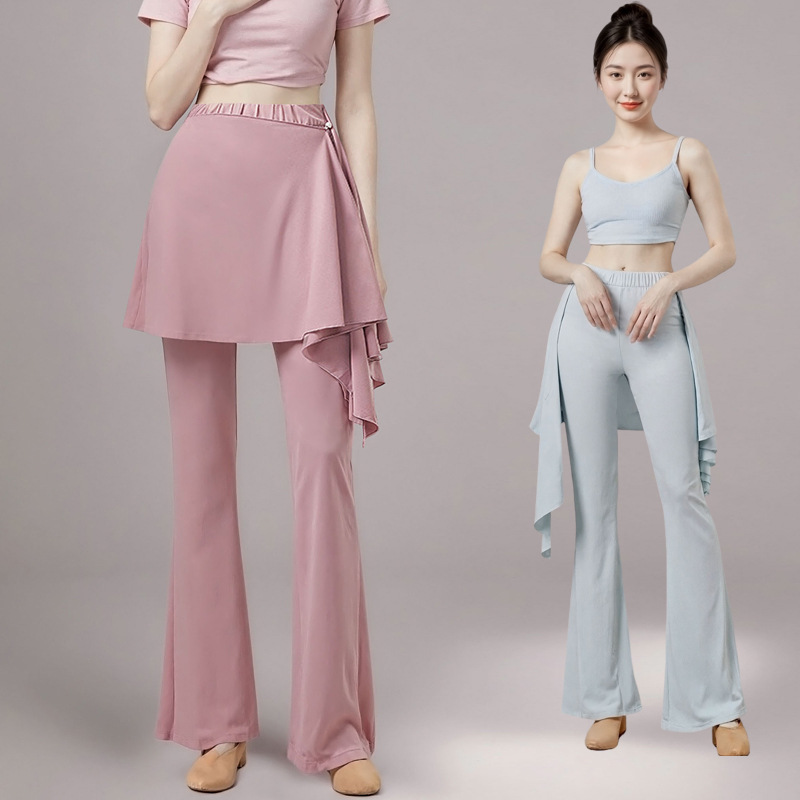 Modern Dance Clothing for Women, High-Waisted Skirt Pants with Hip Cover, Faux Two-Piece Skirt Pants, Classical Dance Practice Wear, Body Shaping Pants, Flared Pants