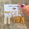 Stone inlay from pearl, earrings, retro golden set, European style, suitable for import, French retro style