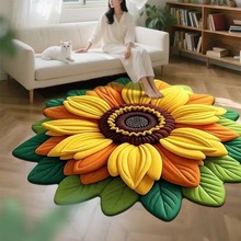 跨境向日葵3D花卉水晶绒客厅茶几地毯卧室防滑垫家用玄关耐脏地垫