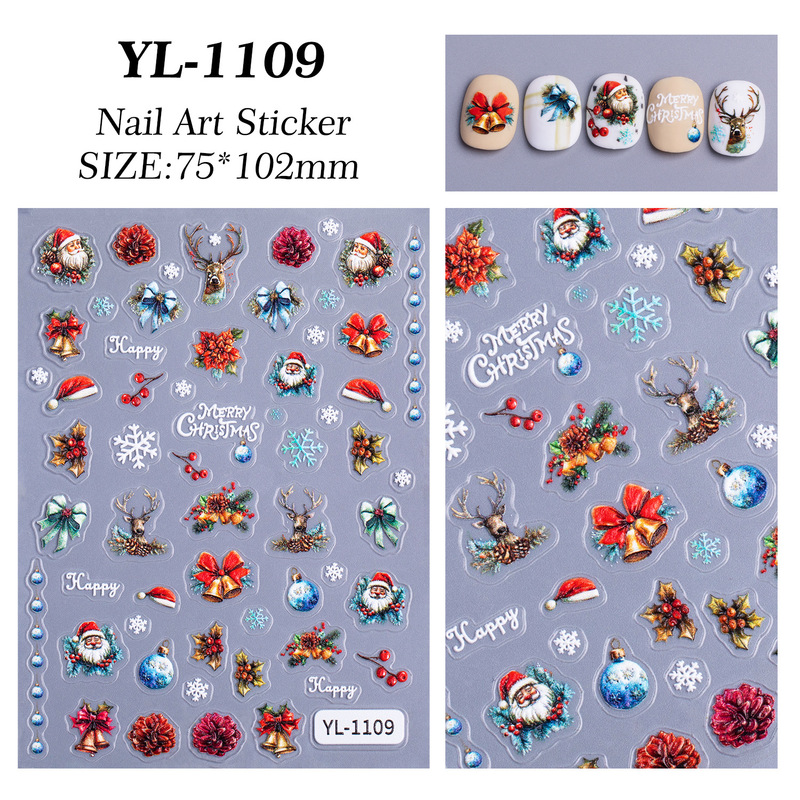 圣诞节主题美甲贴纸5D浮雕立体可爱雪人diy圣诞指甲贴纸饰品 YL款|undefined