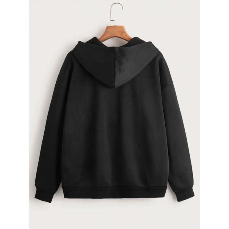Front Print Long Sleeve Zipper Sweatshirt Autumn Winter Casual Top Drawstring Fashion Hoodie_voghion.com
