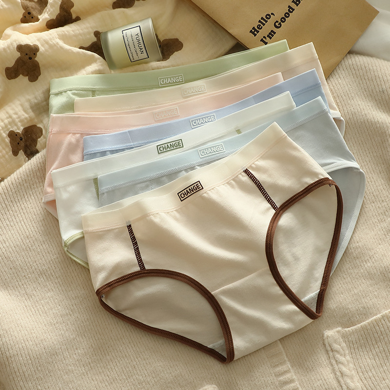 Pure Cotton Underwear Women's Breathable Mid-Waist Cotton Crotch Abdomen-Tinted Student Girl's Briefs New Style Underwear Girl's Pants