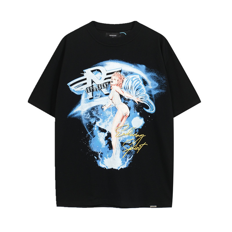 Represrep杜賓犬水洗いして古いアメリカのファッションブランドのヴィンテージのレトロなサメの半袖のtシャツの男をします。|undefined