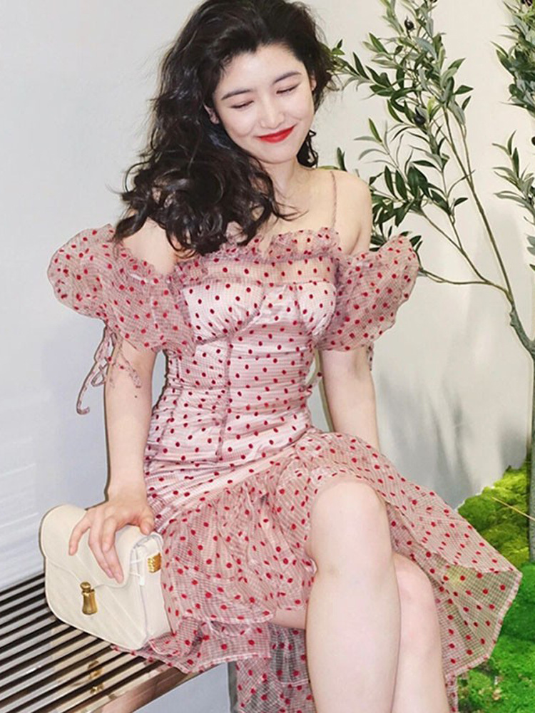 Váy maxi nữ thắt eo kiểu Pháp thiết kế ôm eo độc đáo — váy hồng chi tiết 4