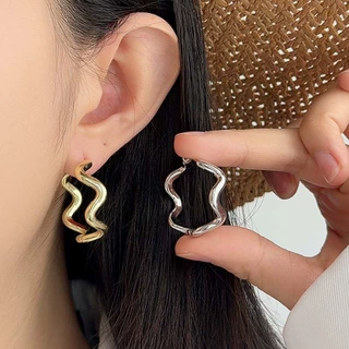 韩版创意波浪造型圆形圆圈耳扣几何不规则设计感简约小心机耳环