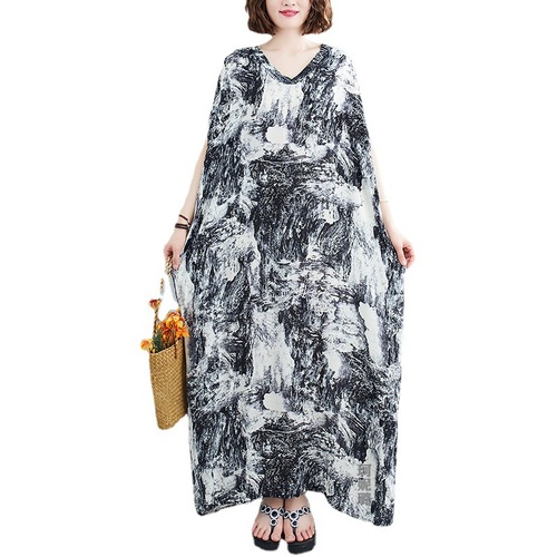 Dress retro and long robe is loose, short sleeve is large