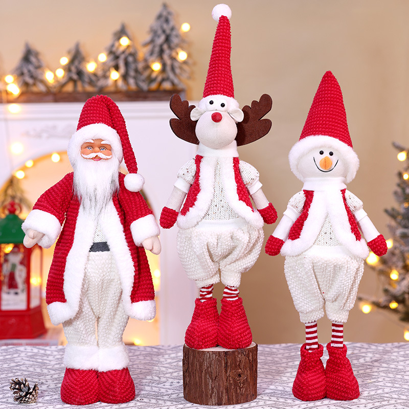 新款圣诞老人伸缩公仔圣诞节装饰品站姿雪人麋鹿玩偶儿童礼物摆件