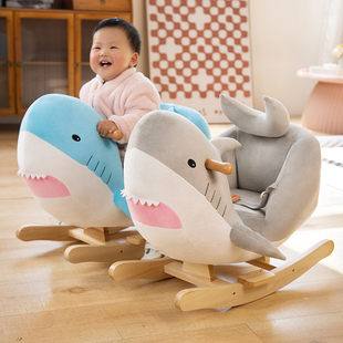 Plush Toy Rocking Horse for Children, Blue Rocking Horse Shark, First Birthday Gift, Birthday Castle for Babies and Toddlers