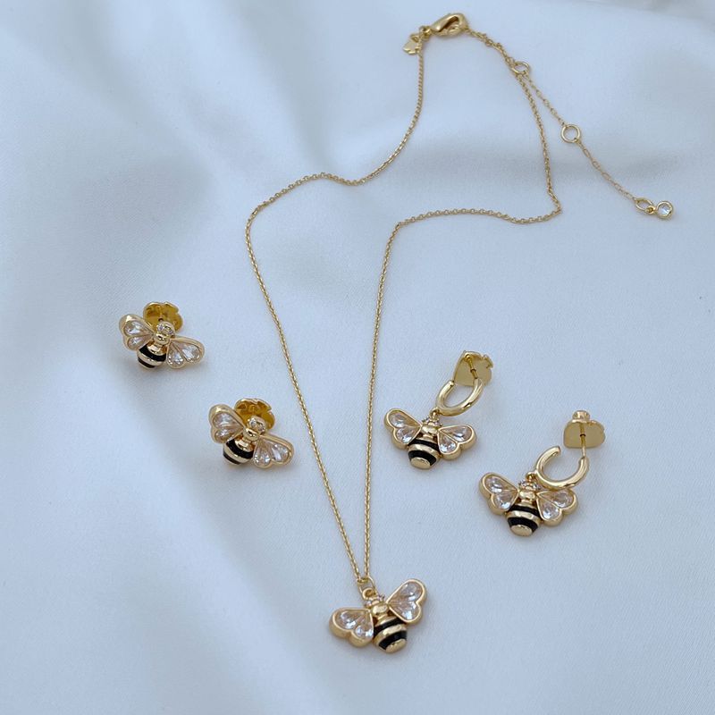 Casual Bee Copper Plating Zircon Women's Earrings Necklace display picture 4