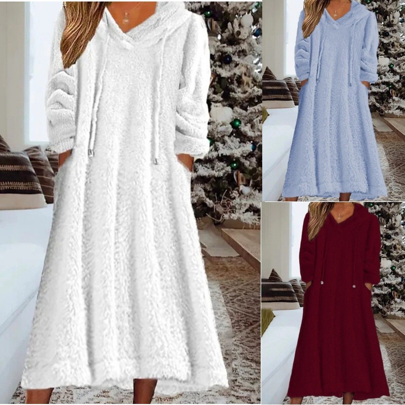 Cross-Border 2026 New Autumn and Winter European and American Amazon Loose Casual Fleece Hooded Long-Sleeve Dress Loungewear Cross-Border 2026 New Autumn and Winter European and American Amazon Loose Casual Fleece Hooded Long-Sleeve Dress Loungewear