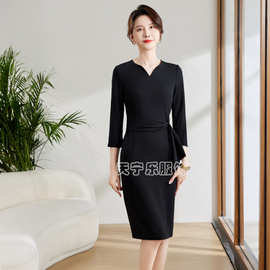 连衣裙秋季女高级感2023新款黑色时尚套装女装优雅收腰显瘦中长裙