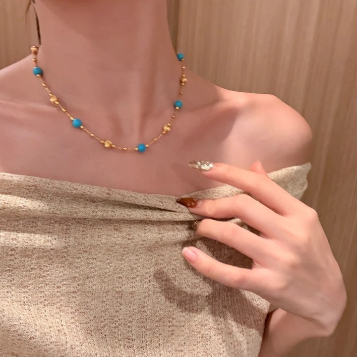s925纯银轻奢猫眼蓝松石项链轻奢女小众气质简约百搭转运珠锁骨链|undefined