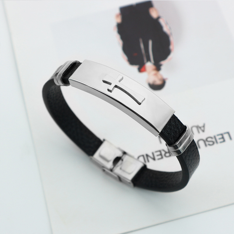 Cross-border Hot European and American Cross Bracelet Men's Handmade Jewelry Niche High-grade Leather Stainless Steel Bracelet