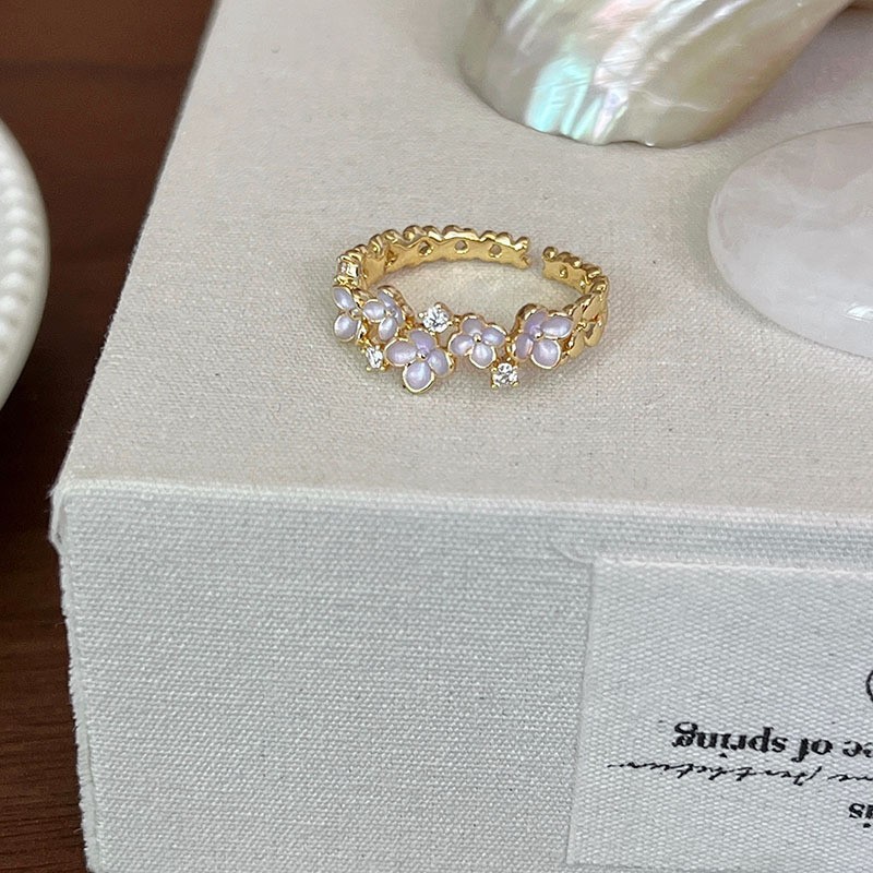 Korean Style Flower Open Ring For Women Stackable Finger Jewelry_voghion.com