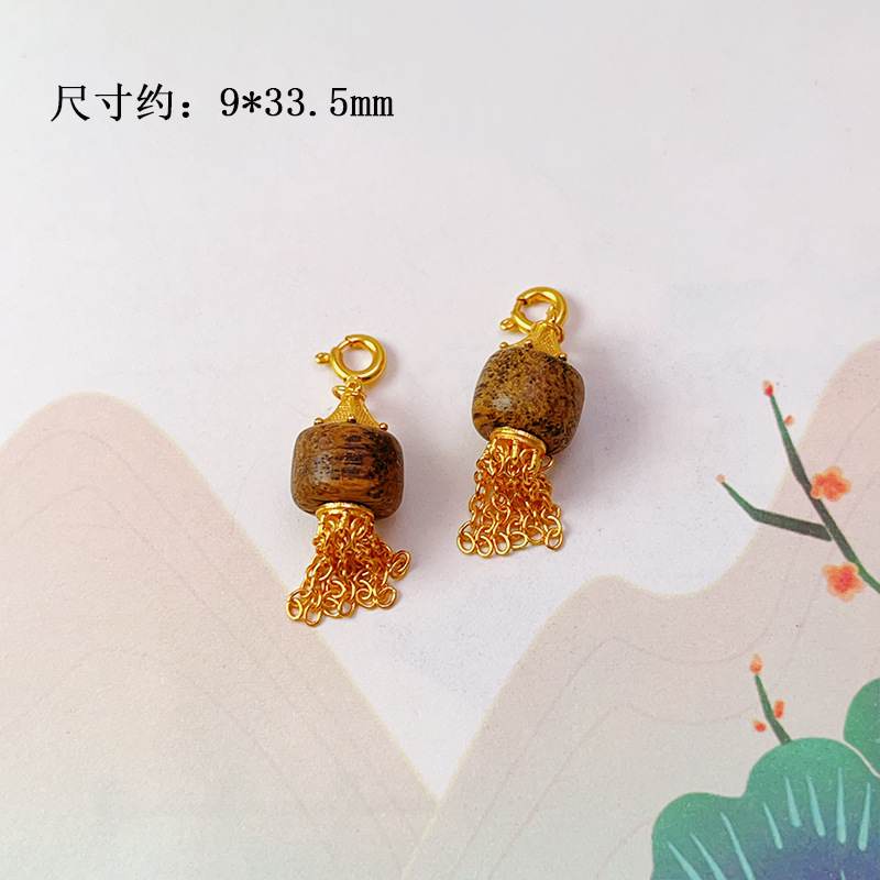 Wholesale 925 Silver Gold-Plated Inlaid Agarwood Waist Beads Barrel Beads Accessories Wenwan Bracelet Spacer Beads Accessories Handmade DIY