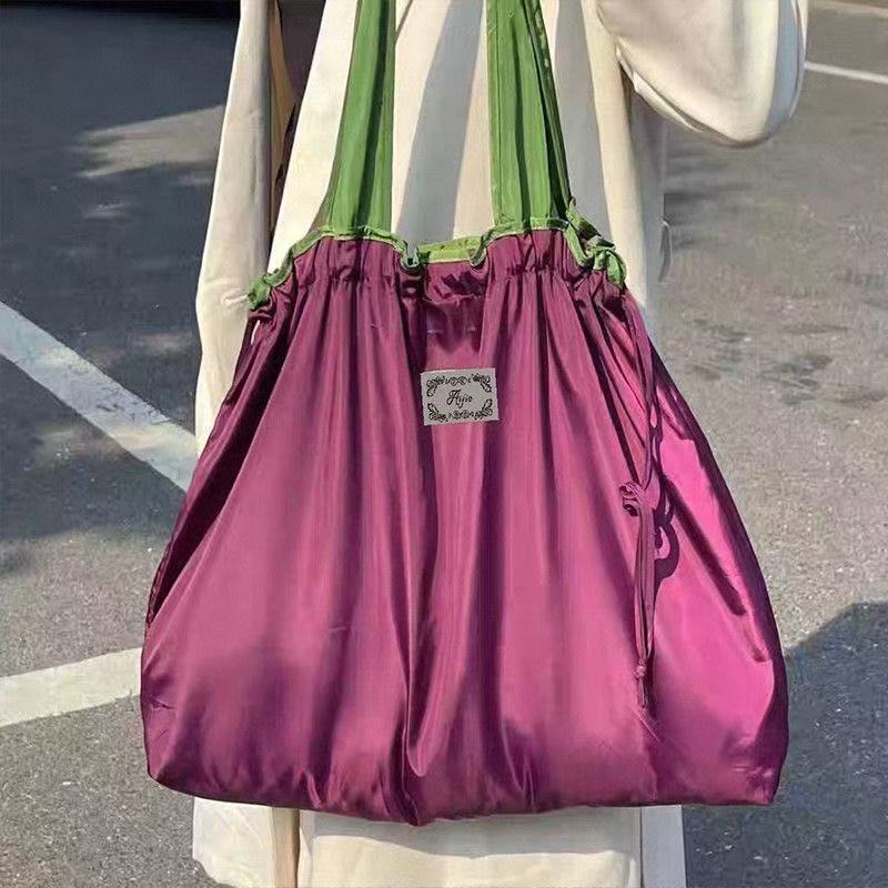 Cross-Border New Large-Capacity Nylon Drawstring Eco-Friendly Grocery Shopping Tote Bag Special Sale Cloud Bag Foldable Portable