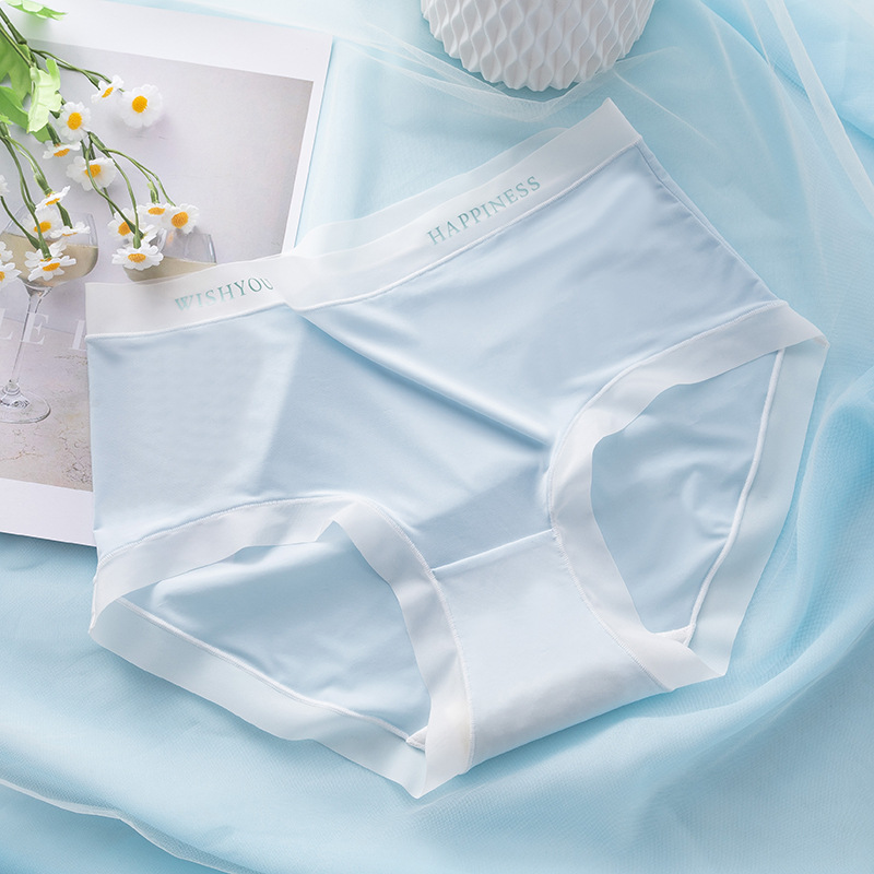 Ropa interior de seda de hielo sin costuras de mujer máscara de cintura media entrepierna de algodón de niña antibacteriana Levantamiento de cadera transpirable más pantalones cortos de tamaño Delgado