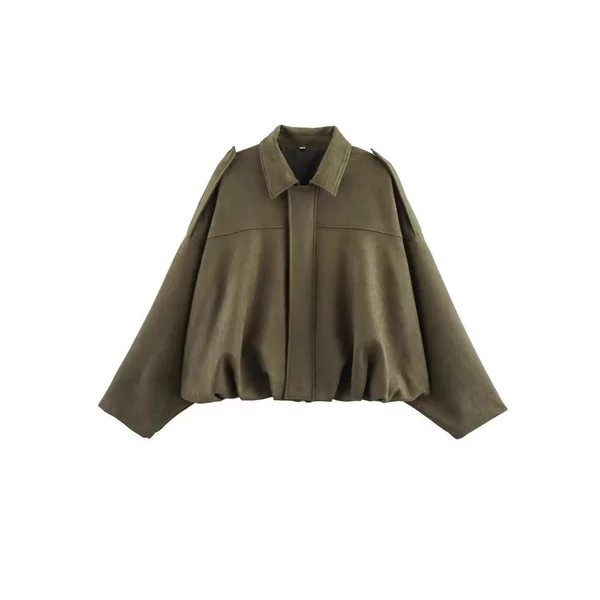 Amazon European and American Women's Clothing 2025 Spring and Autumn Suede Texture Lapel Zipper Button Bomber Jacket