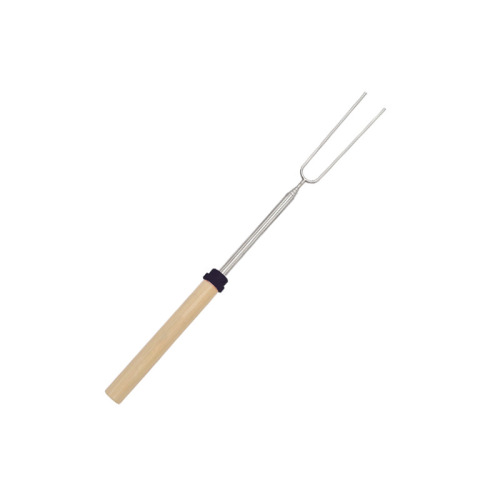 Outdoor BBQ stainless steel telescopic barbecue fork, hot dog fork, wooden handle barbecue skewers, telescopic U-shaped barbecue fork