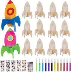 クロスボーダーdiy手作り彩色工芸品装飾木製スタンド式ロケットは子供の知育と