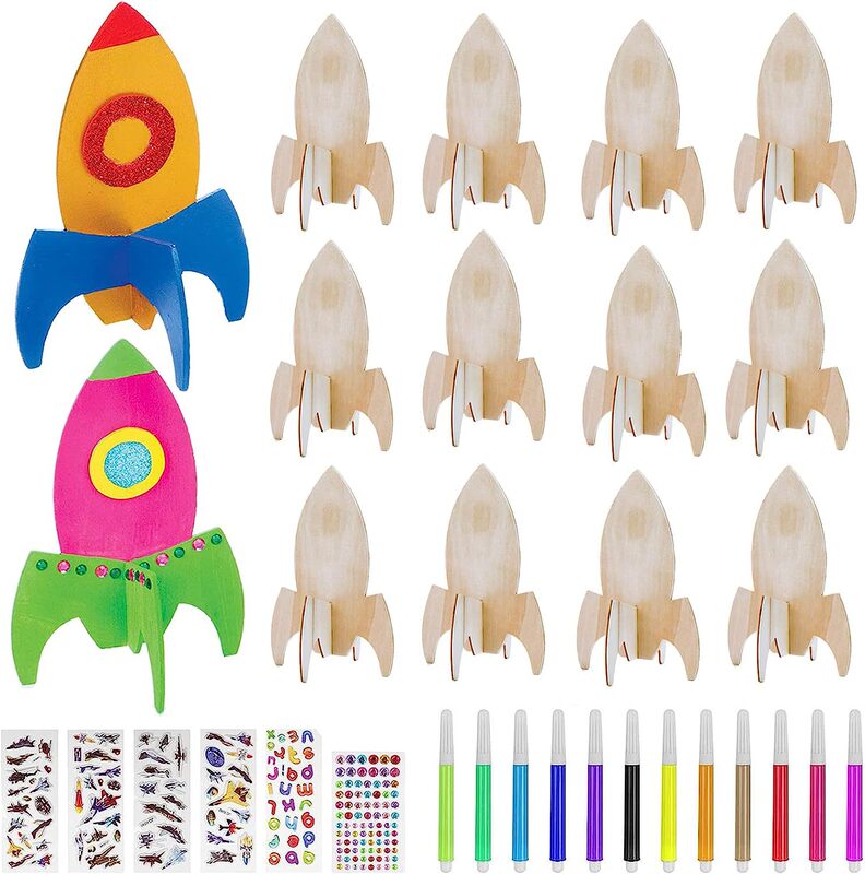 クロスボーダーdiy手作り彩色工芸品装飾木製スタンド式ロケットは子供の知育と|undefined