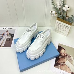 乐福鞋女百搭同款小皮鞋P家新款增高系带英伦风真皮厚底松糕单鞋