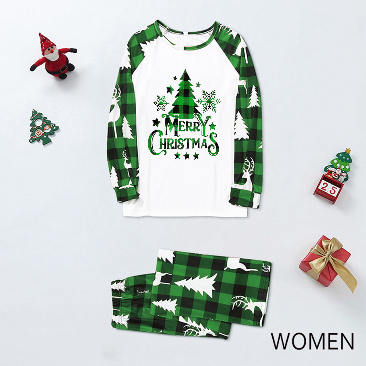 Conjunto de pijamas familiares de Navidad, conjunto de pijamas familiares de Navidad, mangas largas estampadas de Navidad_voghion.com