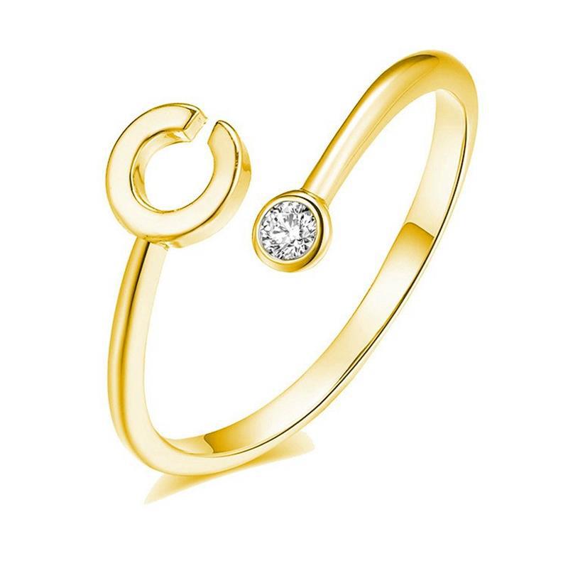 S925C Pure Silver Letter Gold-Plated Ring