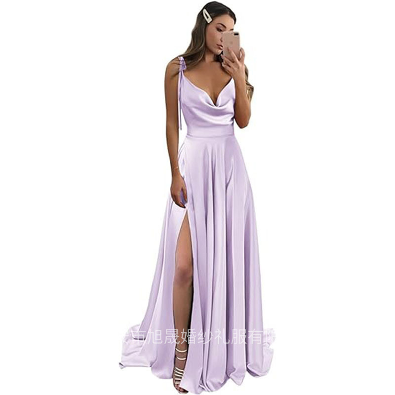 European and American 2025 New Bridesmaid Dress Long Dress Slimming Off-Shoulder Bestie Amazon Fashion Bridesmaid Group Evening Dress