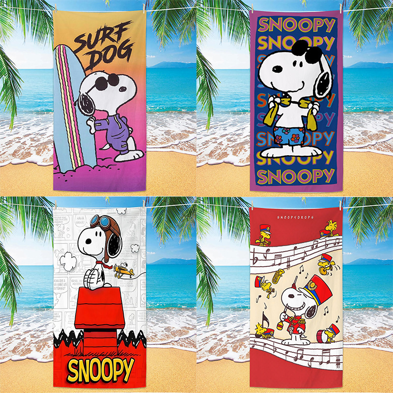 European and American Cross-Border Microfiber Snoopy Beach Towel, Digitally Printed Beach Bath Towel, Double-Sided Velvet Swimming Towel