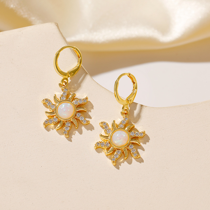 Plating Design 1 Pair Vintage Style Classic Style Flower Plating 304 Stainless Steel Opal Drop Earrings