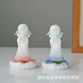 冰种陶瓷美女转转摆件 羊脂玉天使仙女陶瓷工艺品 精美礼品纪念品