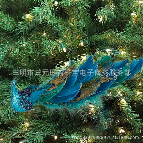 2023 Трансграничная новая рождественская елка симулятор стерео павлин подвеска ремесла натуральное перо рождественский подарок