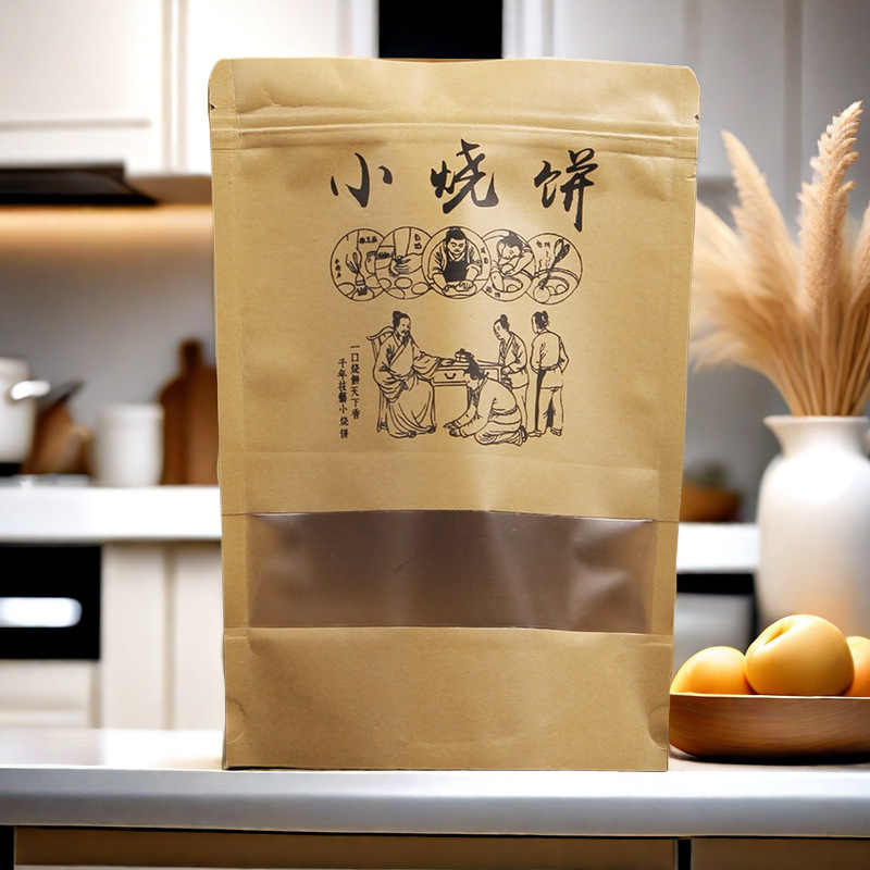 小烧饼包装袋特产梅干菜烧饼自封自立牛皮纸透明100个价现货批发