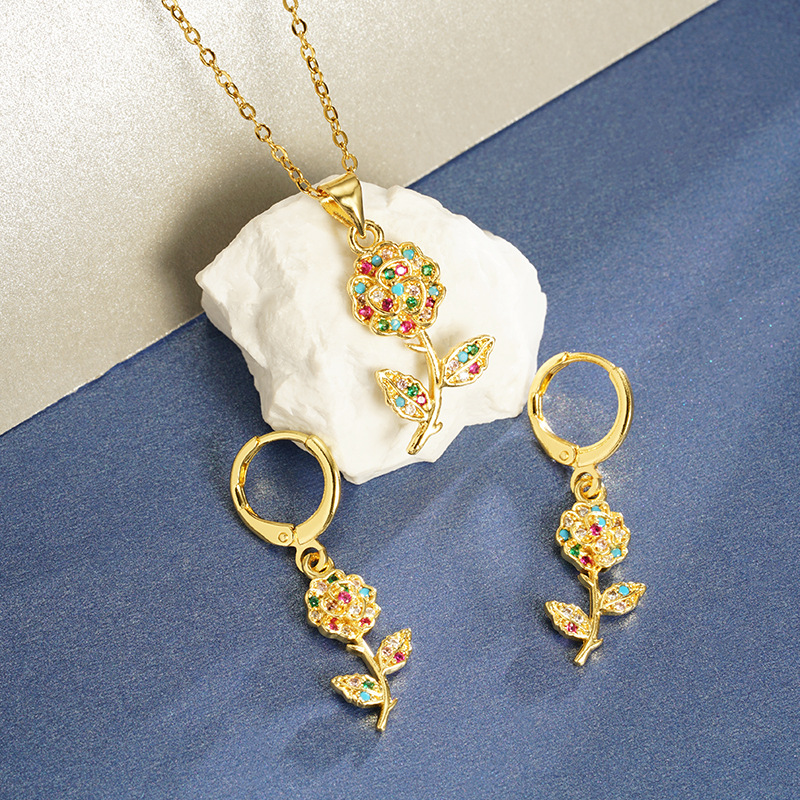 Collar de oro de arena transfronteriza de Vietnam, aretes de flores de color europeo y americano, juegos de joyería de lujo de lujo de lujo