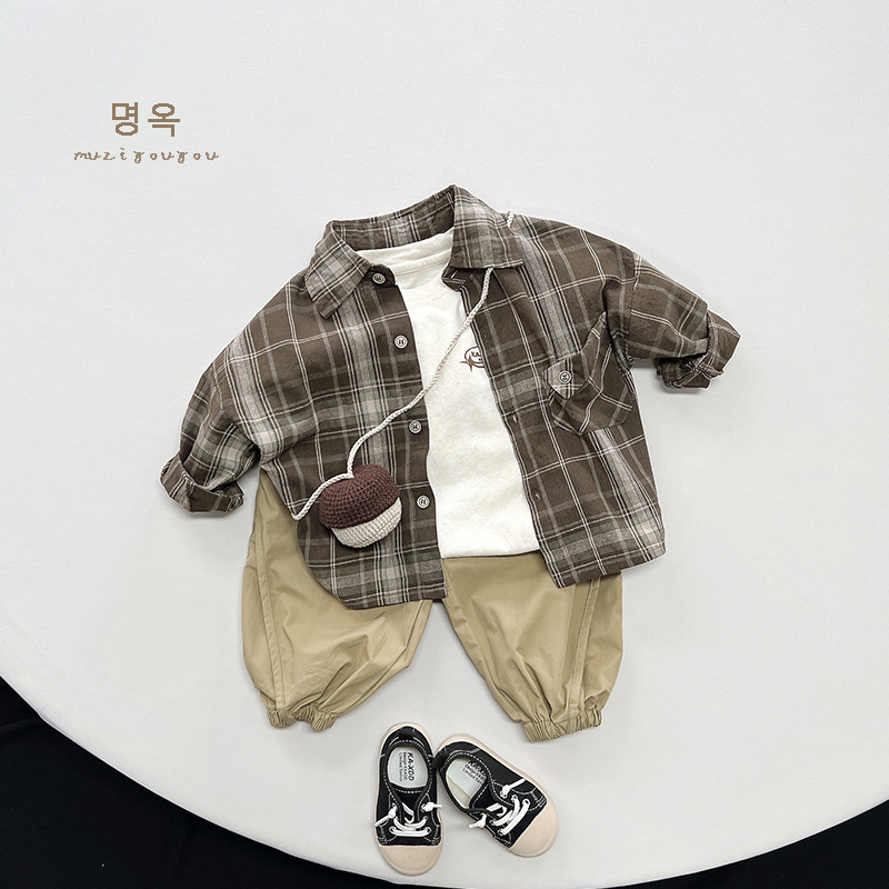 Niños primavera y otoño nuevo estilo coreano japonés retro camisa de los niños Plaid Mori chica algodón capa fina ropa