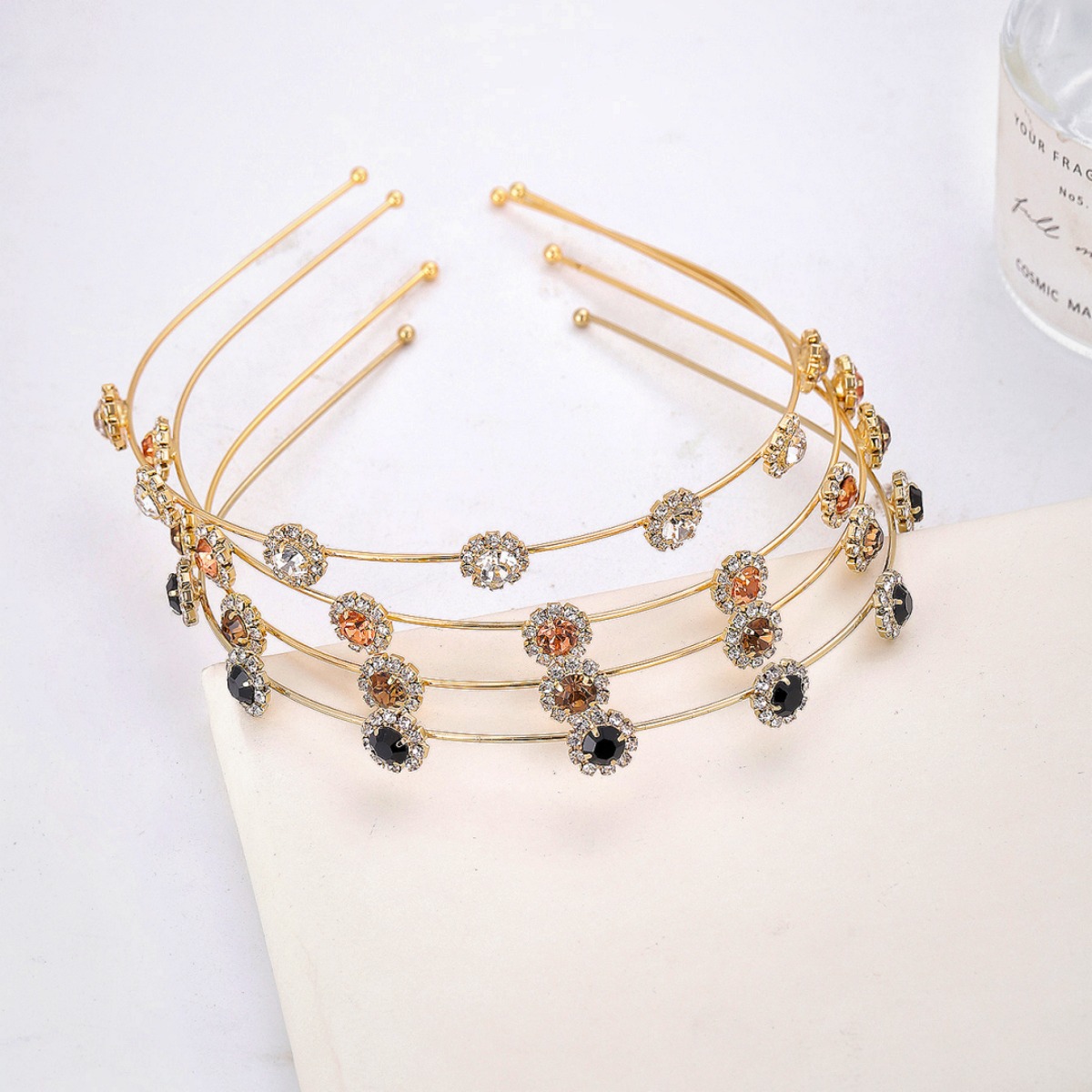 2013 Nuevo rhinestone sol flor diadema aleación aro versátil fuera antideslizante pelo presionando accesorios para el cabello al por mayor