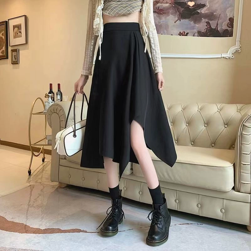Юбка больших размеров с грушевидным телом, летняя черная юбка средней длины с высокой талией, для похудения, подходит для толстых бедер и бедер