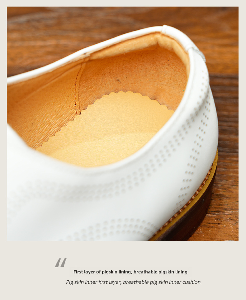 Britiske brogues udskårne herresko i ægte læder, hvide bryllupsbrudepigesko, bryllupsbrudgomssko, herresko i læder, afslappet business-stil_voghion.com