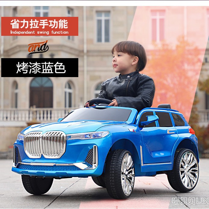 Nuevo doble unidad de control remoto coche de juguete eléctrico bebé puede sentarse coche de cuatro ruedas con columpio cochecito de juguete