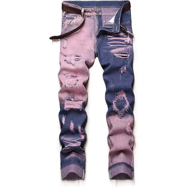 Men's ripped jeans, regular fit, distressed, slim straight, layered, stylish and comfortable denim pants Men's ripped jeans, regular fit, distressed, slim straight, layered, stylish and comfortable denim pants