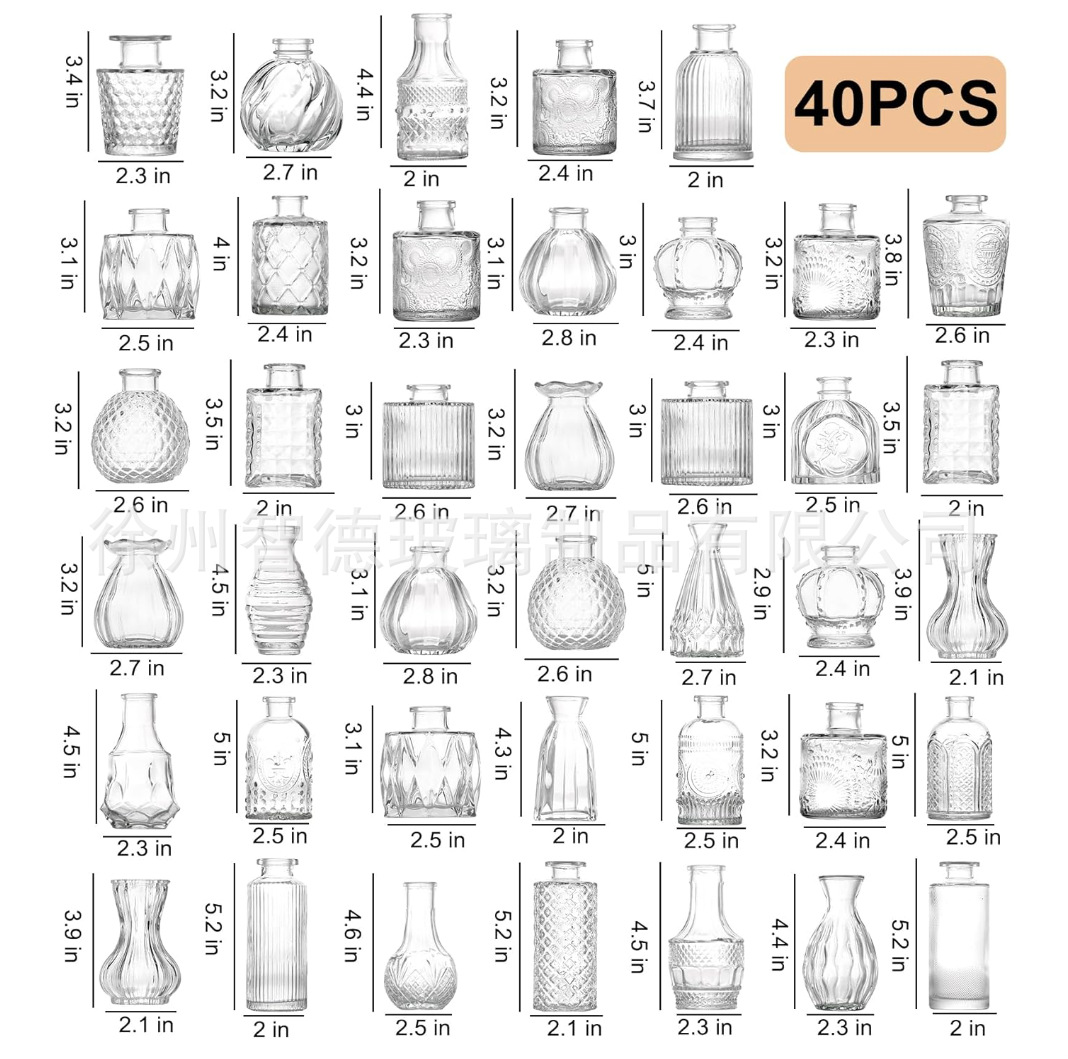 Florero de cristal retro francés decoración de escritorio hogar hidropónico transparente artesanía decoración mini florero