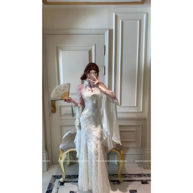 “故梦琉璃”气质新中式改良旗袍修身连衣裙高级感开衫披肩两件套