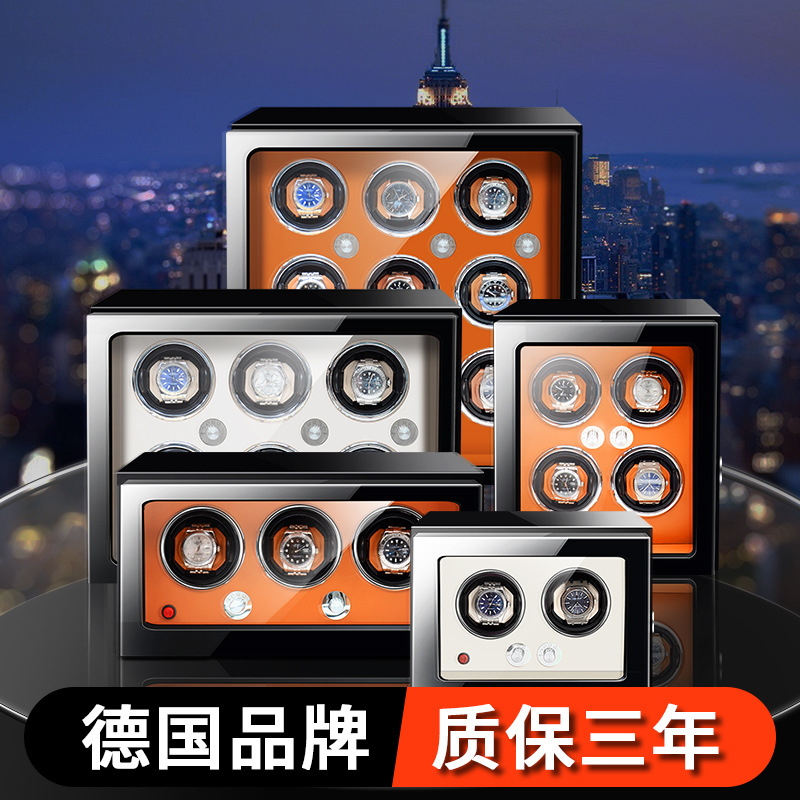 厂家现货立式摇表器七彩灯烤漆手表收纳盒家用木制上链钥匙锁晃表