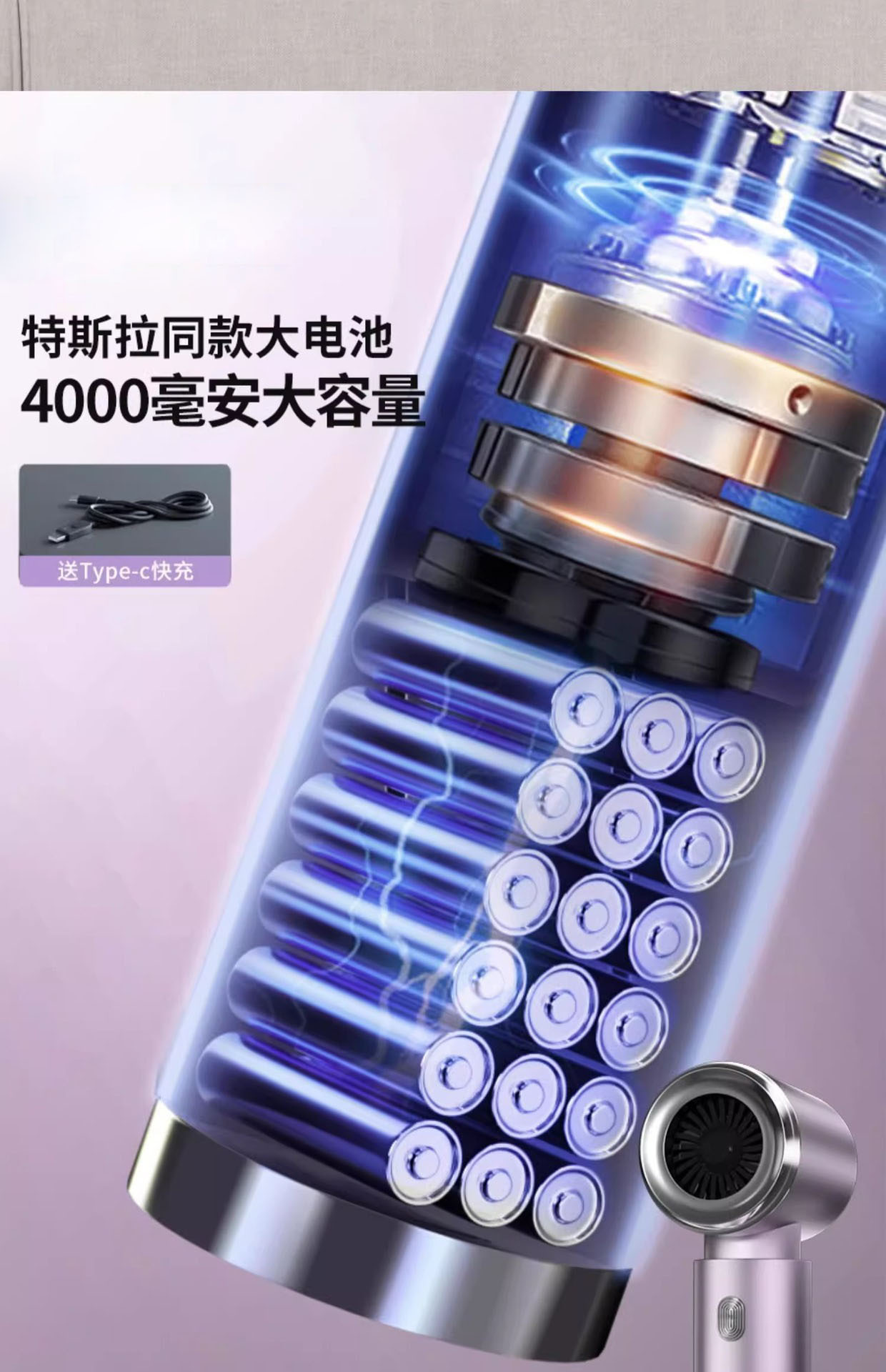 Car Vacuum Cleaner, Car Wireless Charging, Suction and Blowing, Household Small Mini Handheld Car Blowing and Suction All in One